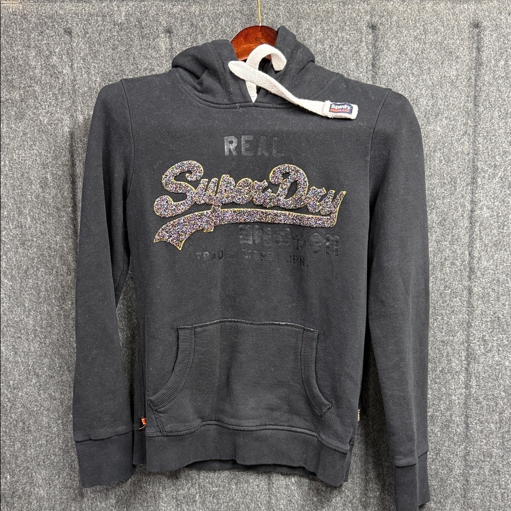Superdry Black Hoodie with Glitter Logo